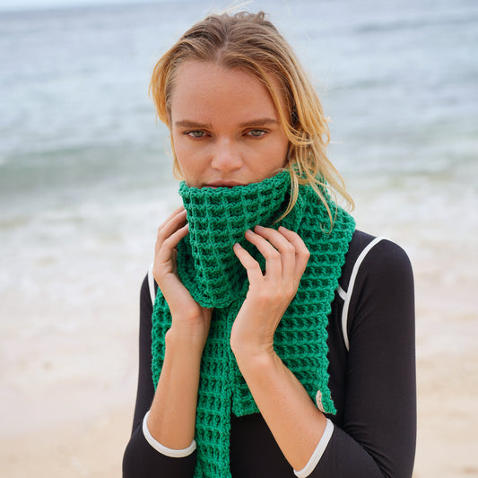 WAFFLE Crochet Scarf in Green - The Peony Haus