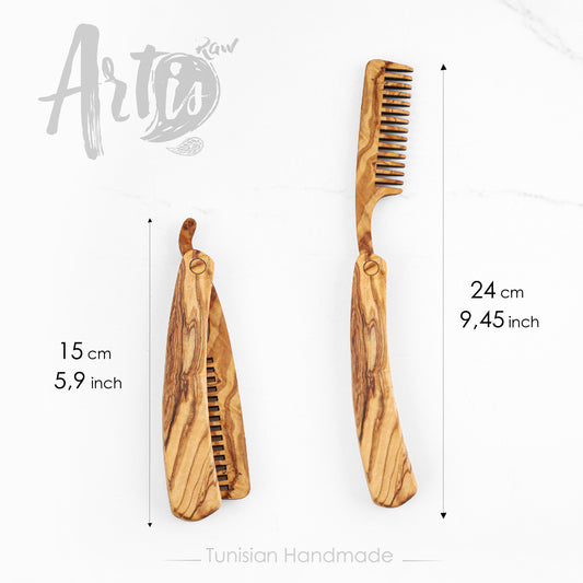 Folding Olive Wood Beard Comb – Premium Handmade Grooming Tool - The Peony Haus