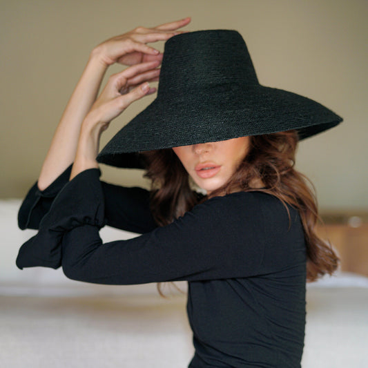 RIRI Jute Straw Hat, in Black - The Peony Haus