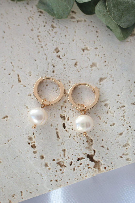 24 Karats Baroque Freshwater Pearl Hoops - The Peony Haus