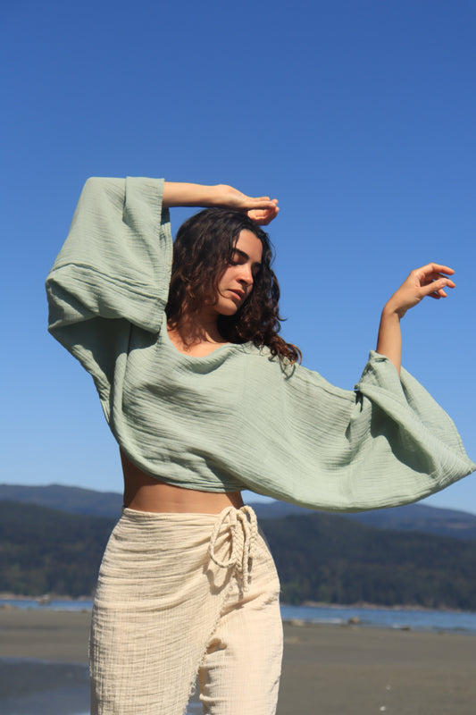 Organic Cotton Long Sleeve Crop Top - The Peony Haus