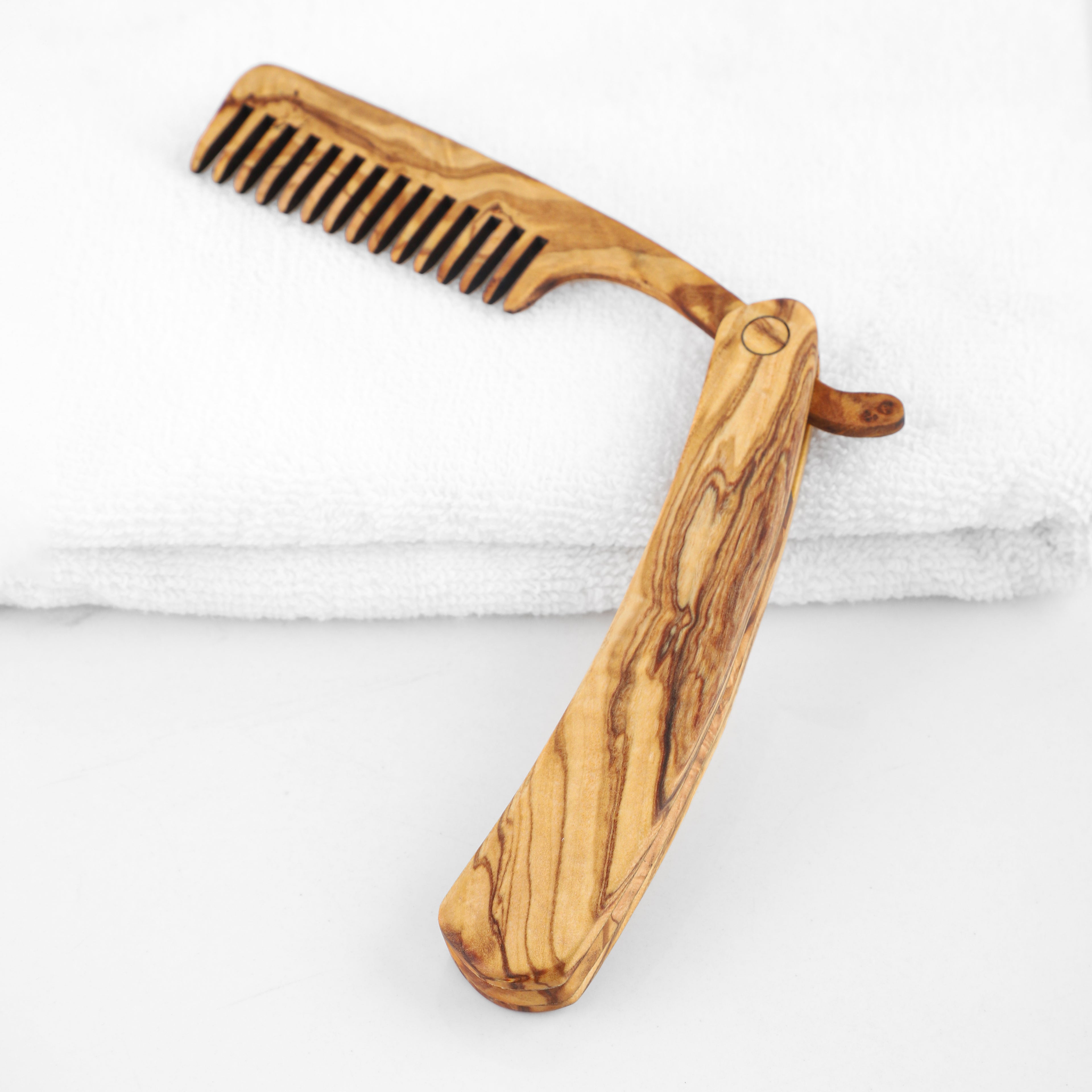 Folding Olive Wood Beard Comb – Premium Handmade Grooming Tool - The Peony Haus