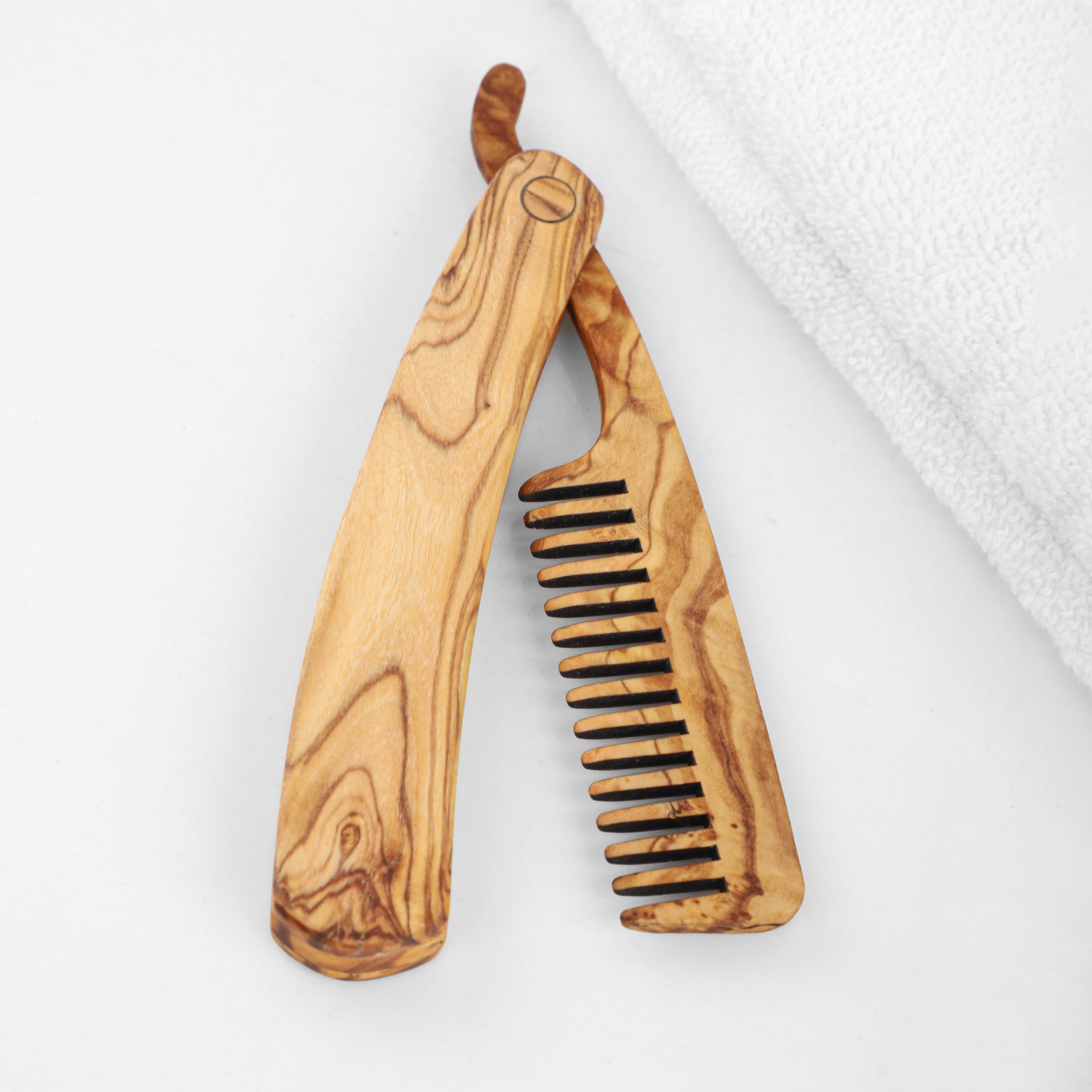 Folding Olive Wood Beard Comb – Premium Handmade Grooming Tool - The Peony Haus