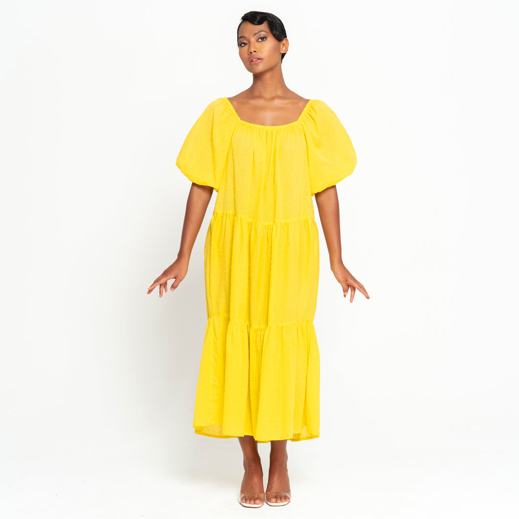 ROSEMARY Dotted Cotton Dress, in Sunflower Yellow - The Peony Haus