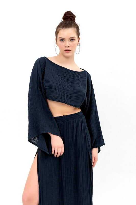 Organic Cotton Long Sleeve Crop Top - The Peony Haus