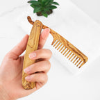 Folding Olive Wood Beard Comb – Premium Handmade Grooming Tool - The Peony Haus