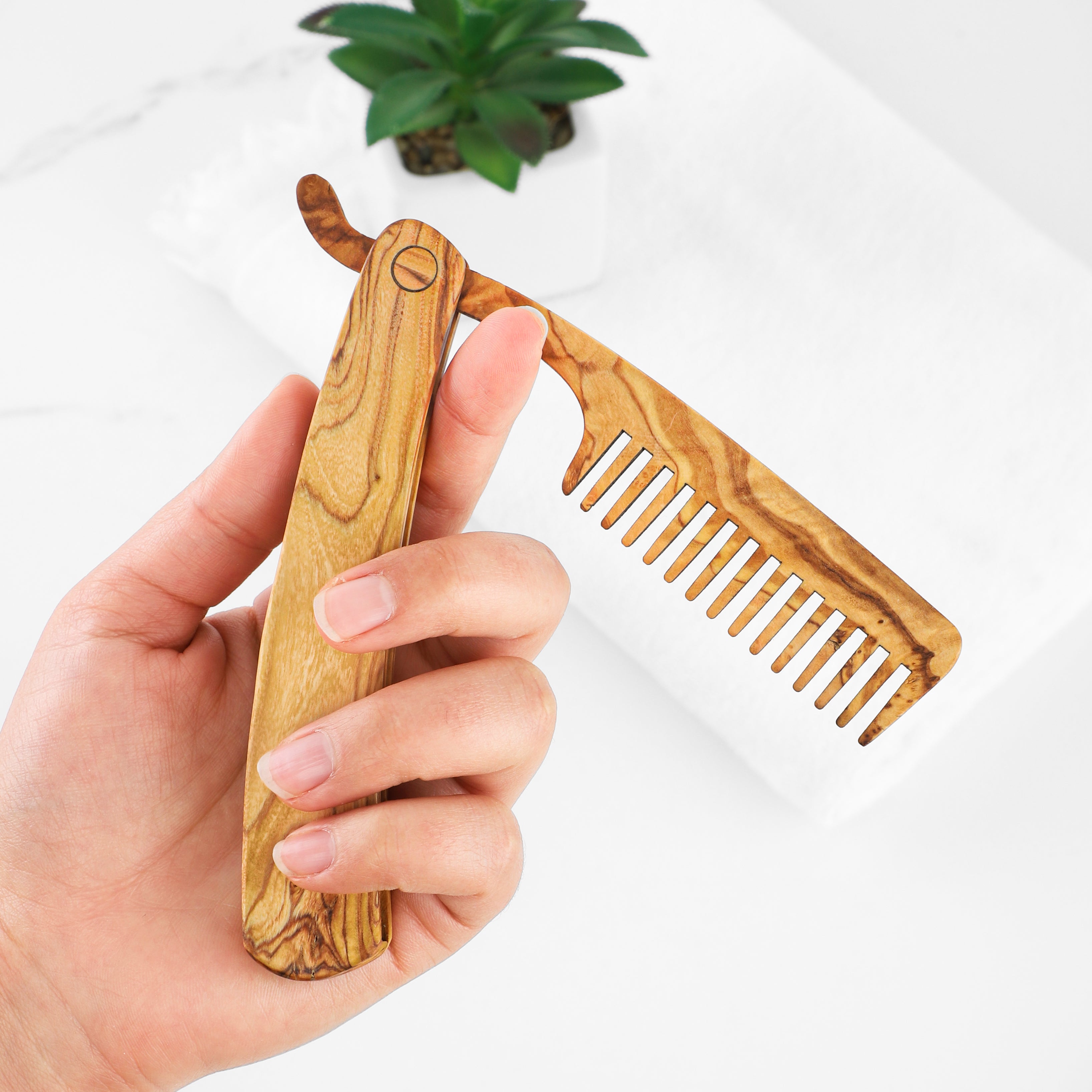 Folding Olive Wood Beard Comb – Premium Handmade Grooming Tool - The Peony Haus
