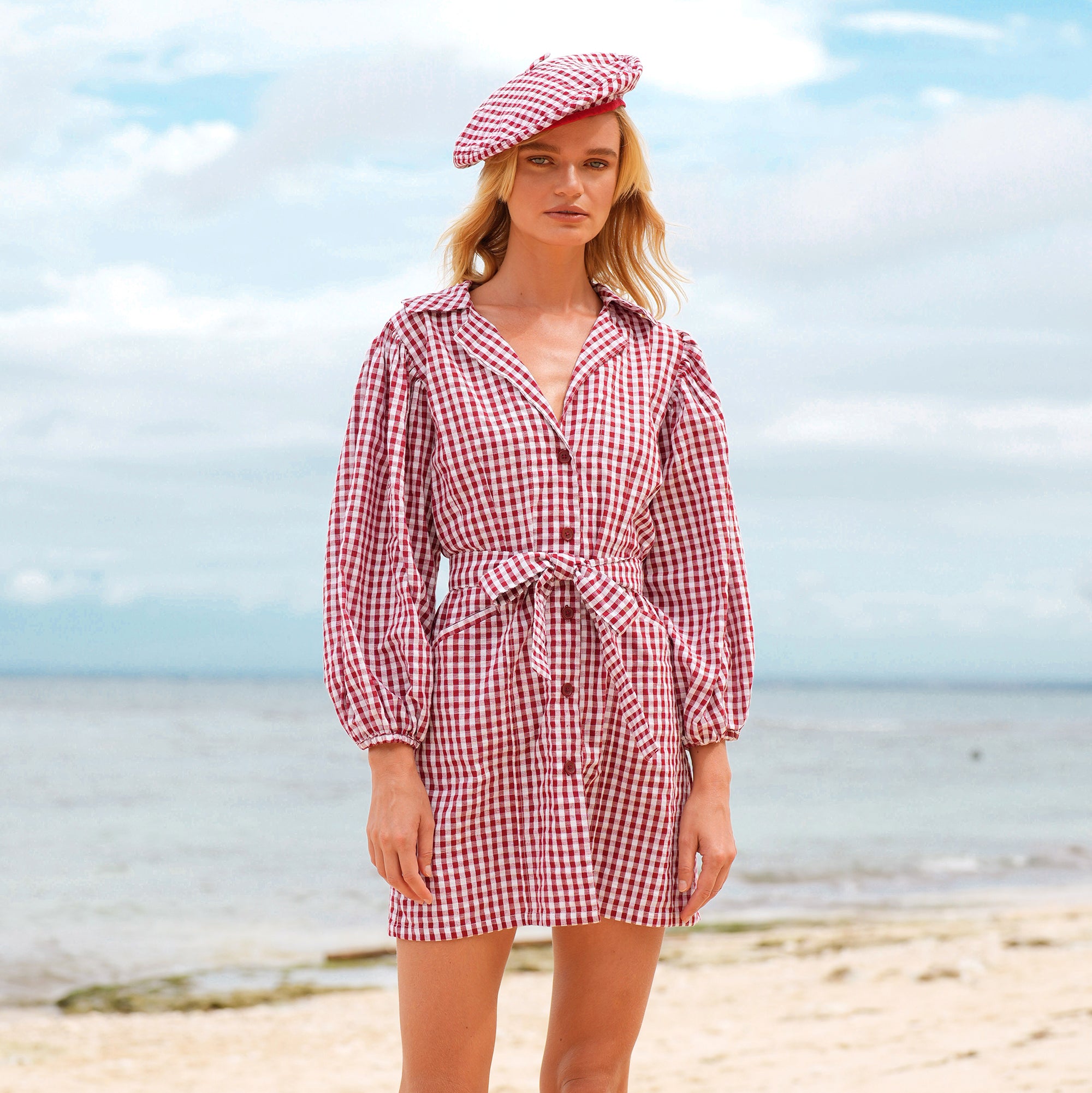 MEGHAN Mini Dress, in Gingham Red - The Peony Haus