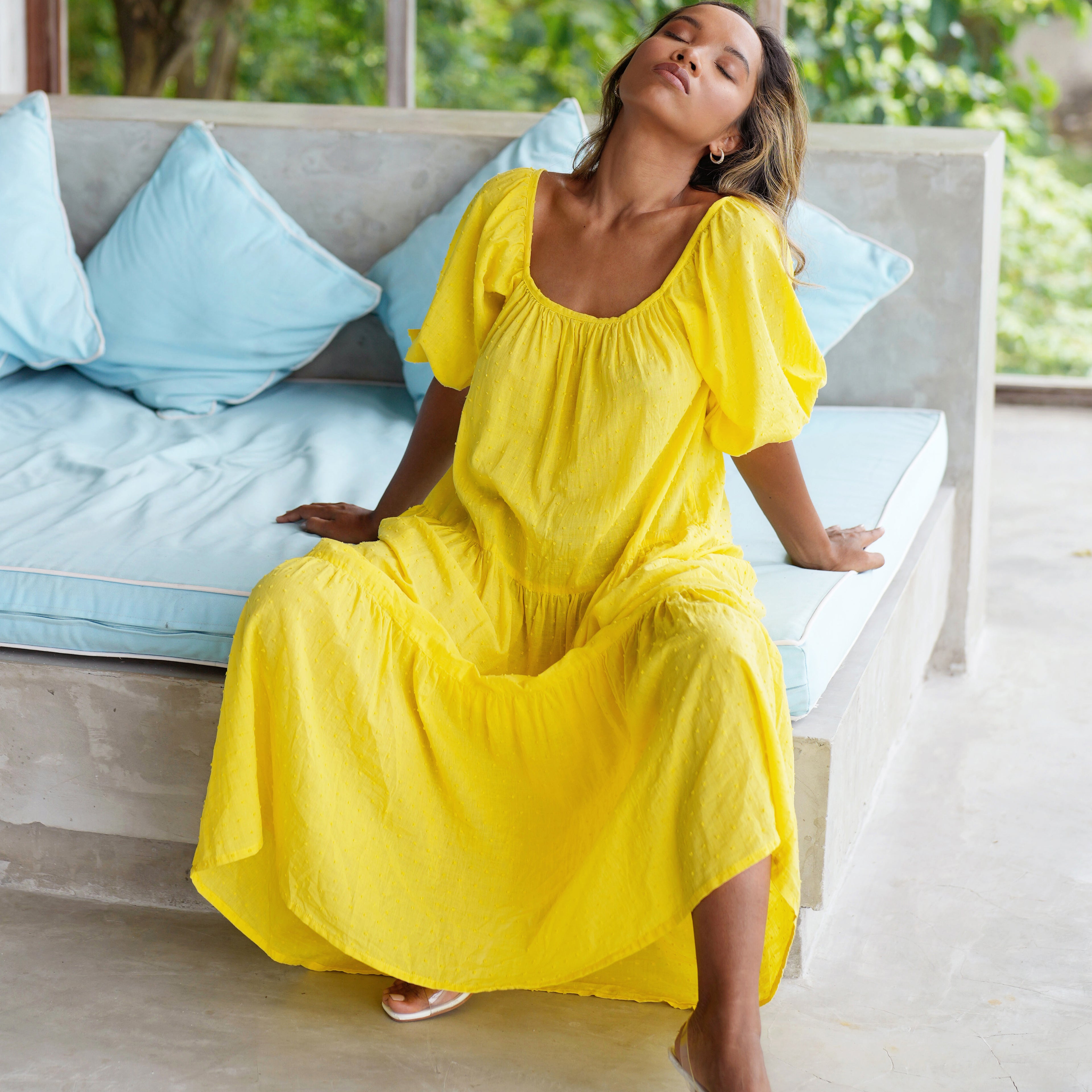 ROSEMARY Dotted Cotton Dress, in Sunflower Yellow - The Peony Haus
