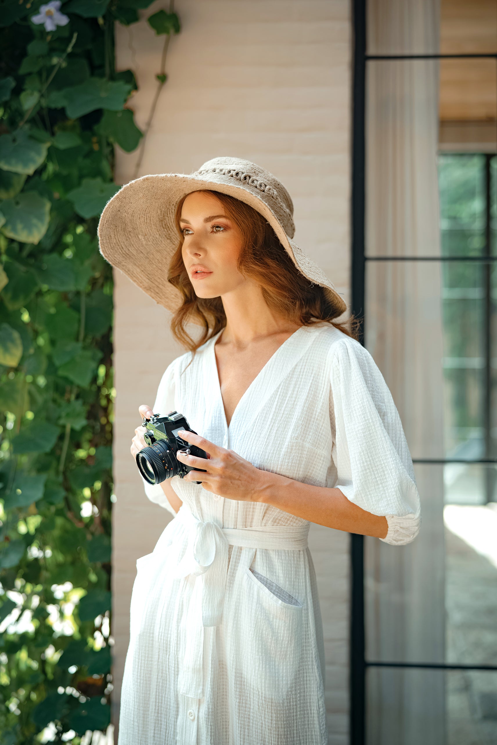 Meghan Crinkle Midi Dress, in Off-White - The Peony Haus