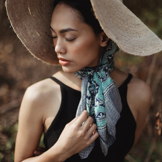 Biru Silk Batik Scarf - The Peony Haus