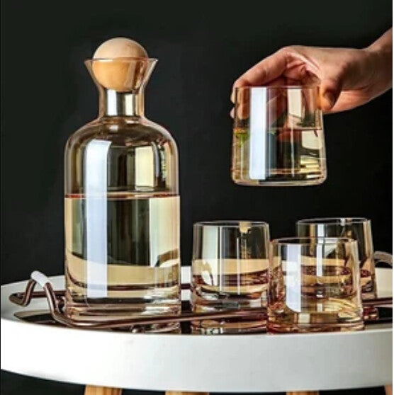 Glass Carafe with Wooden Lid 5pcs set