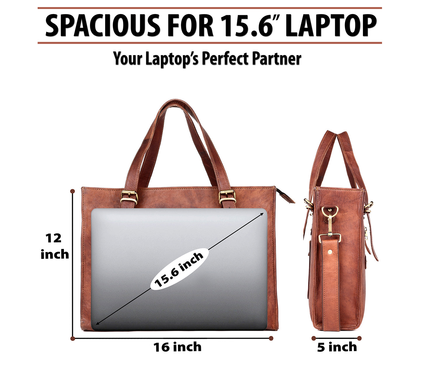 Leather Woman Laptop Handbag Large Tote Bag with Zipper - The Peony Haus