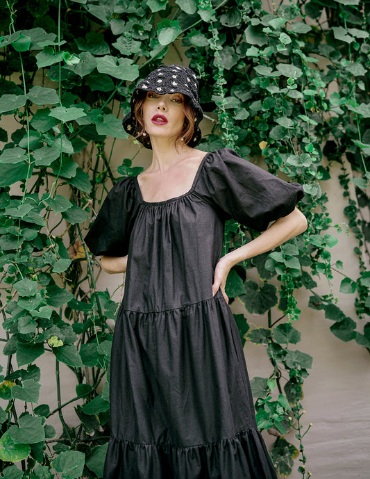 ROSEMARY Cotton Prairie Dress, in Black - The Peony Haus