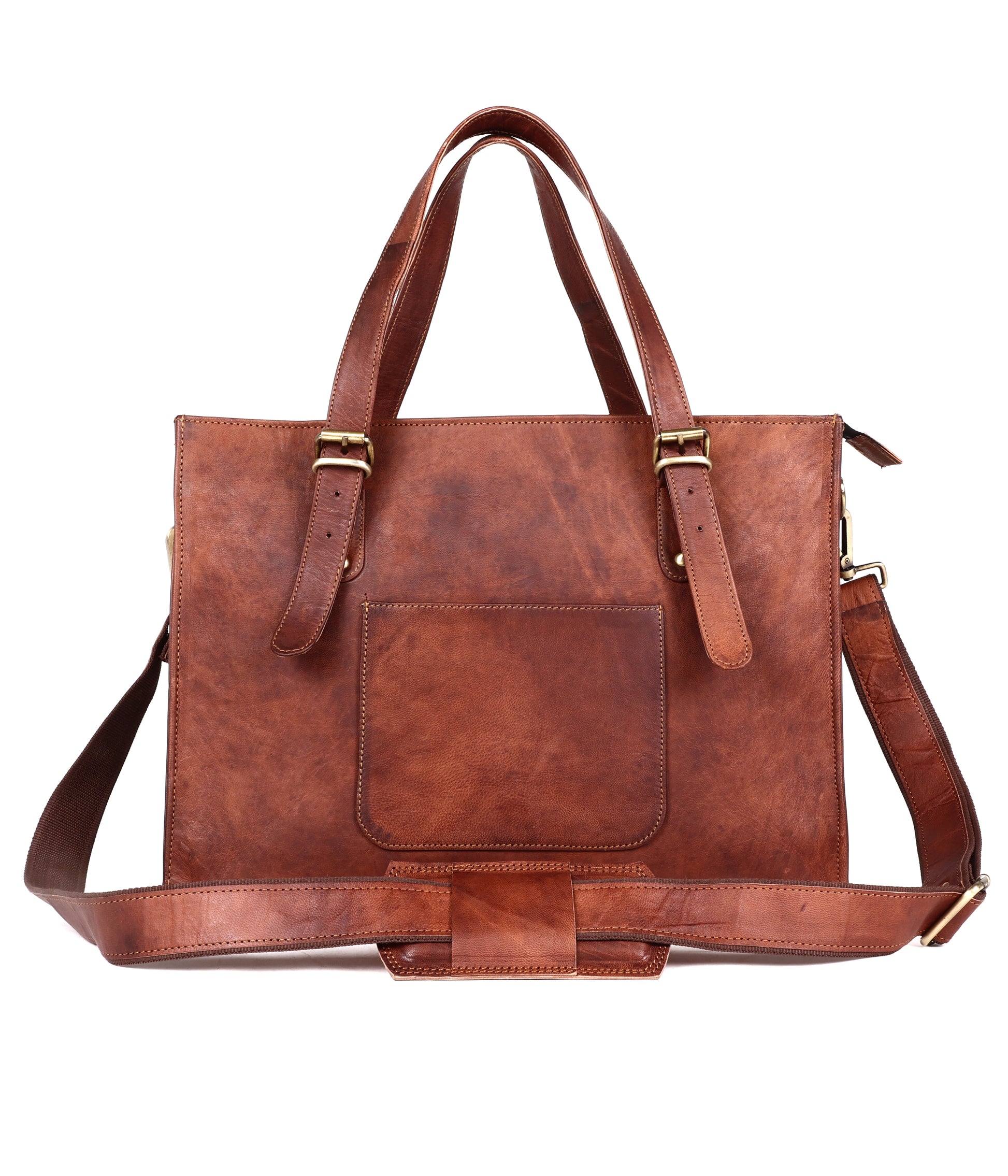 Leather Woman Laptop Handbag Large Tote Bag with Zipper - The Peony Haus