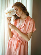 ARYA Safari Linen Midi Dress, in Salmon Pink - The Peony Haus