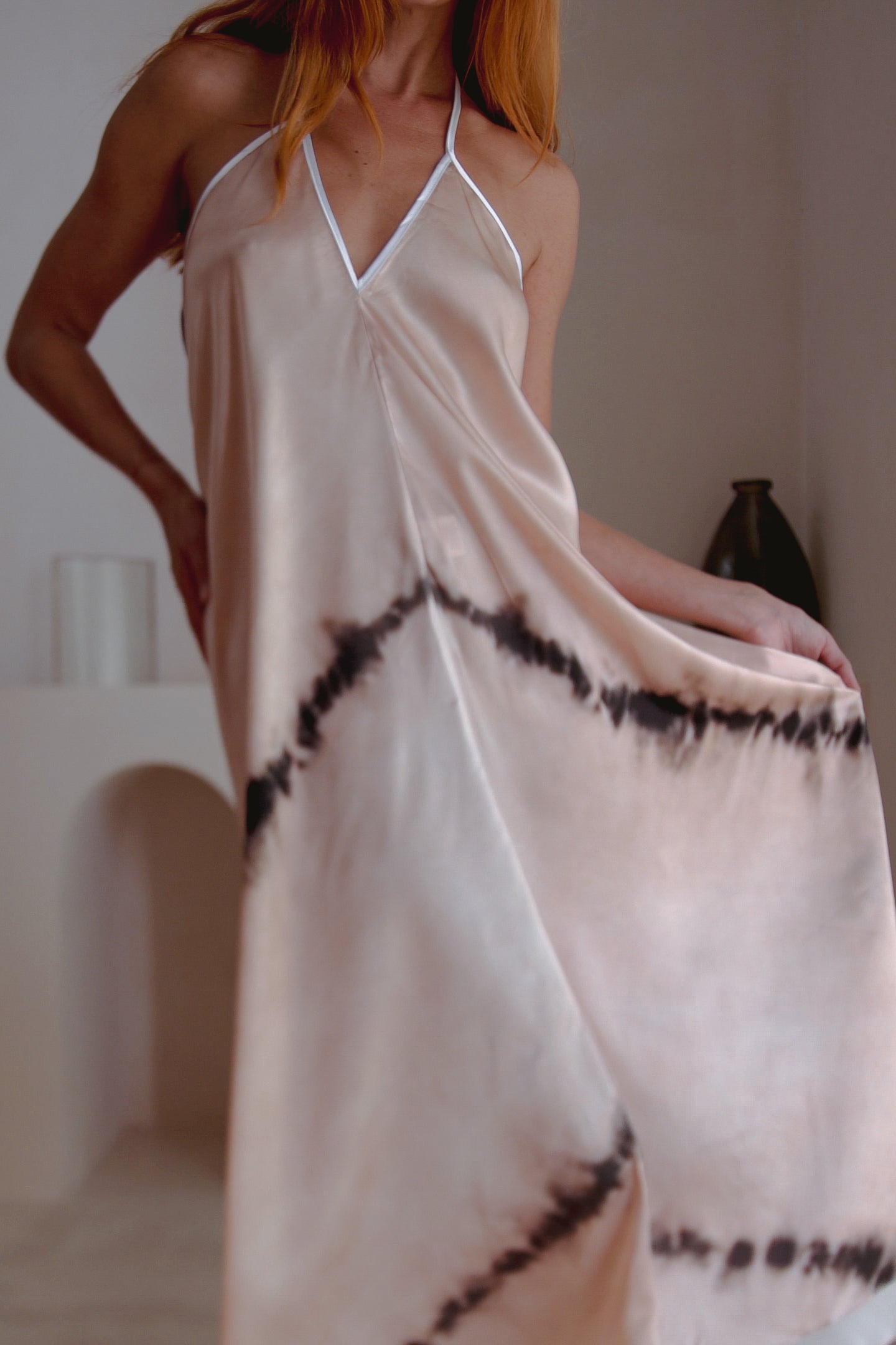 Altair Silk Halter Dress in Shibori - The Peony Haus