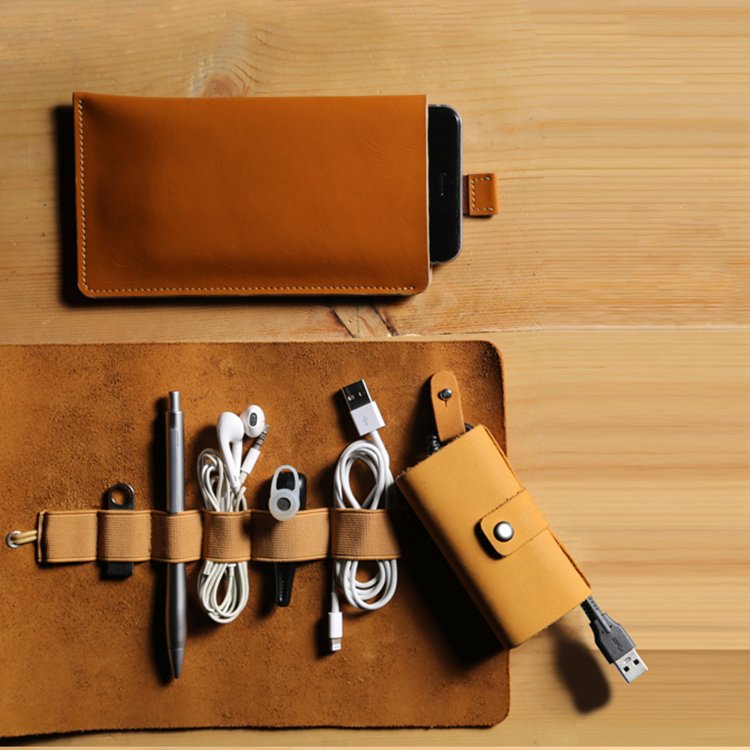 Genuine leather Cable Manager Storage Wrap