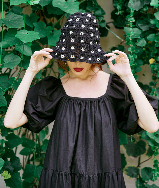 ROSEMARY Cotton Prairie Dress, in Black - The Peony Haus