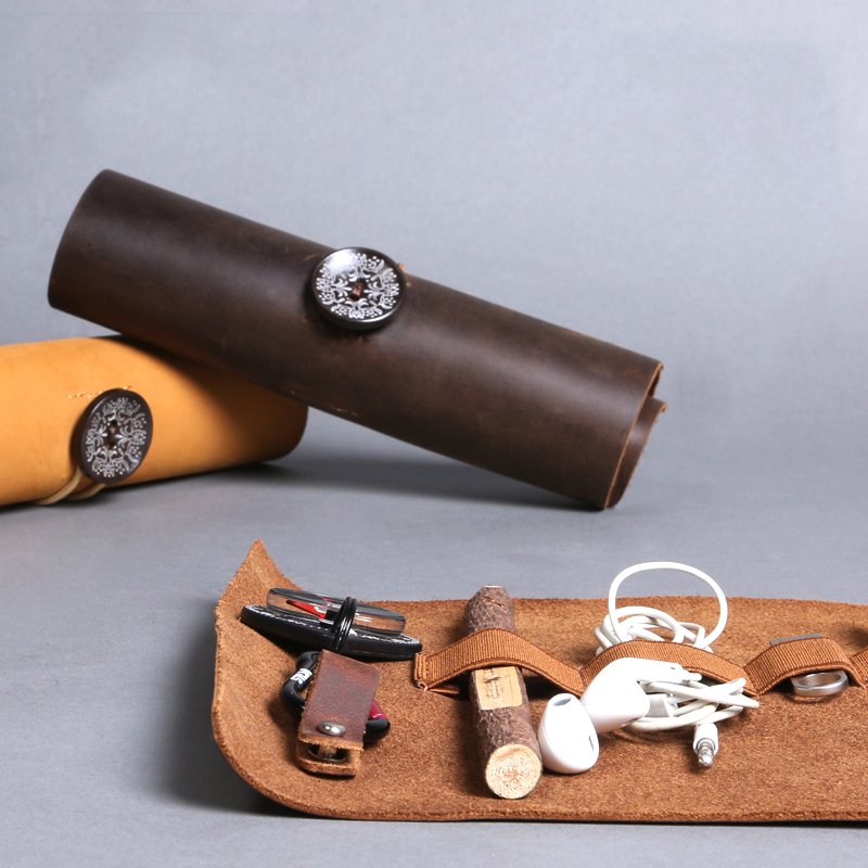 Genuine leather Cable Manager Storage Wrap