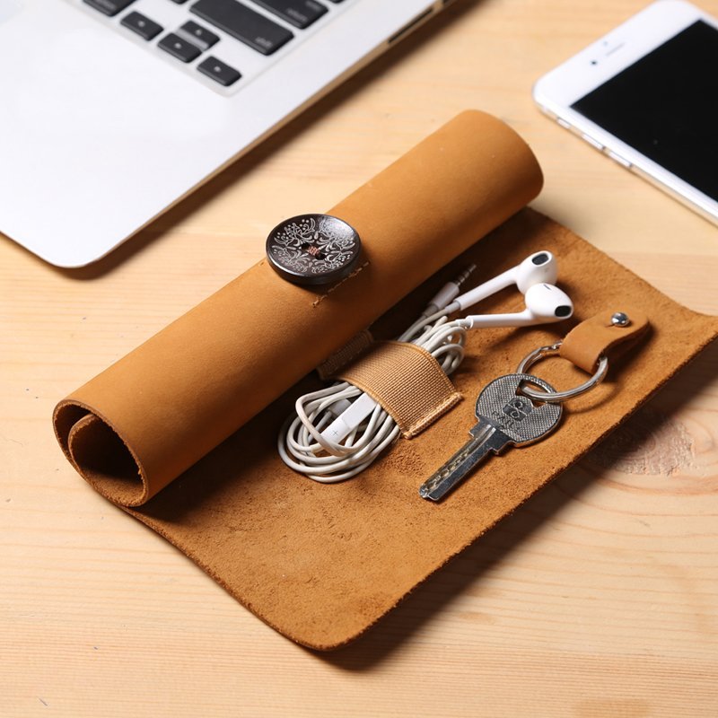 Genuine leather Cable Manager Storage Wrap