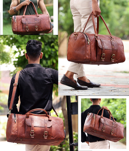 Handmade Genuine Leather Travel Duffel Bag with Shoe Compartment - The Peony Haus