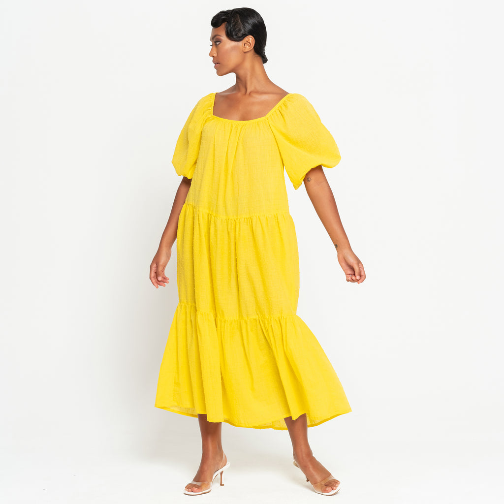 ROSEMARY Dotted Cotton Dress, in Sunflower Yellow - The Peony Haus