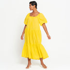 ROSEMARY Dotted Cotton Dress, in Sunflower Yellow - The Peony Haus