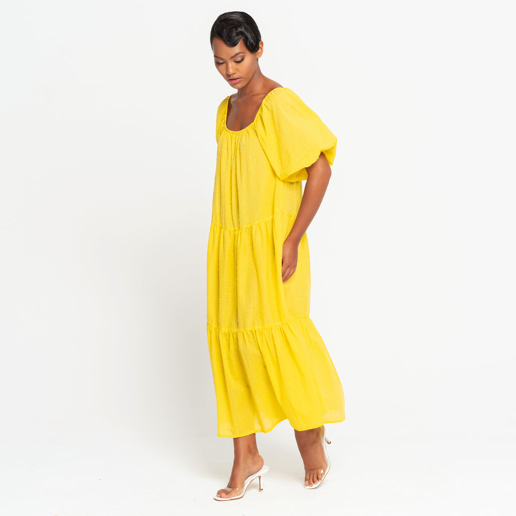 ROSEMARY Dotted Cotton Dress, in Sunflower Yellow - The Peony Haus