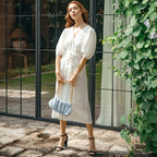 Meghan Crinkle Midi Dress, in Off-White - The Peony Haus