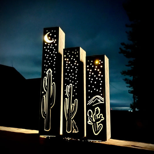 Desert Night Luminary Pillar w/ Solar Cap | 12-inch, 14-inch, 16-inch