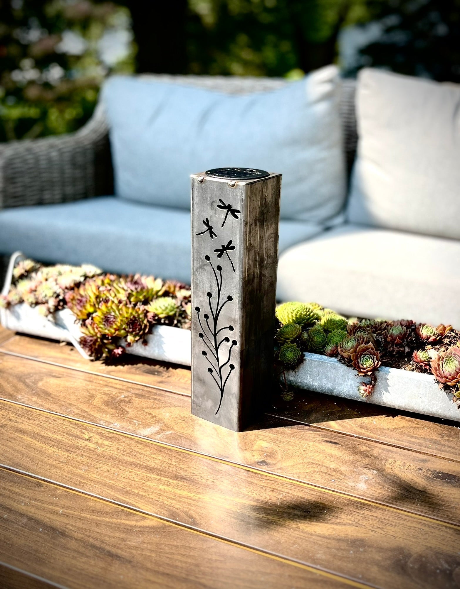 Dragonfly Branch Solar Tube Light - Steel