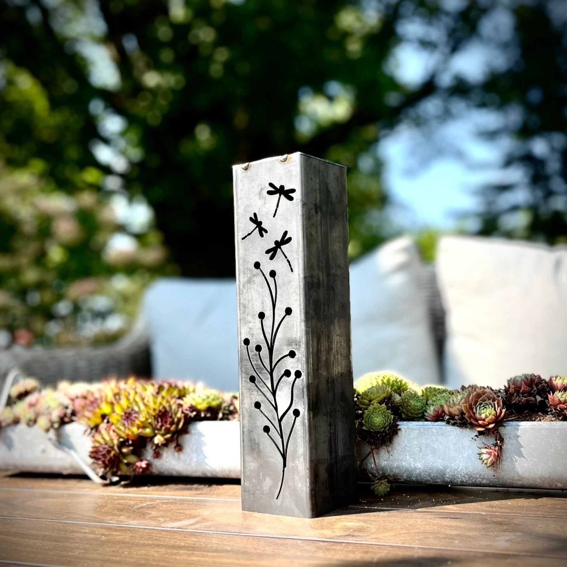 Dragonfly Branch Solar Tube Light - Steel