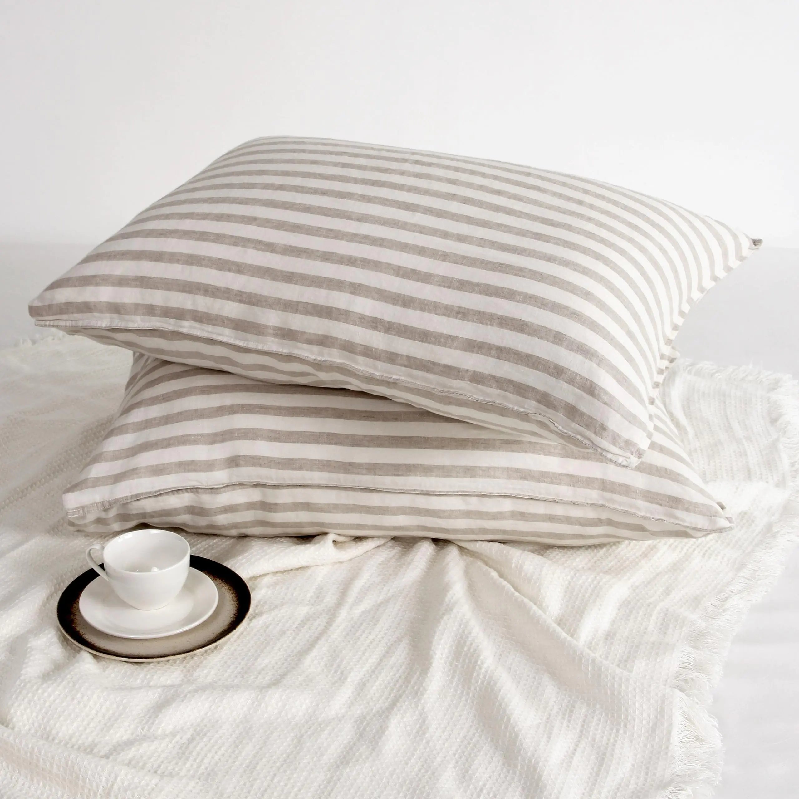 Striped French Linen Pillow Cases Set