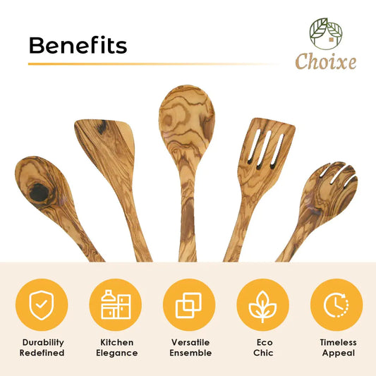 Olive Wood Kitchen Servers Set -5 pcs - The Peony Haus