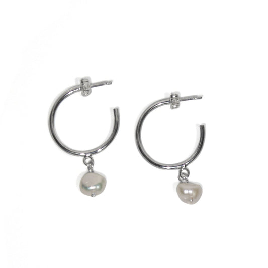 Hoop with Pearl Charm Sterling Silver Earrings - The Peony Haus