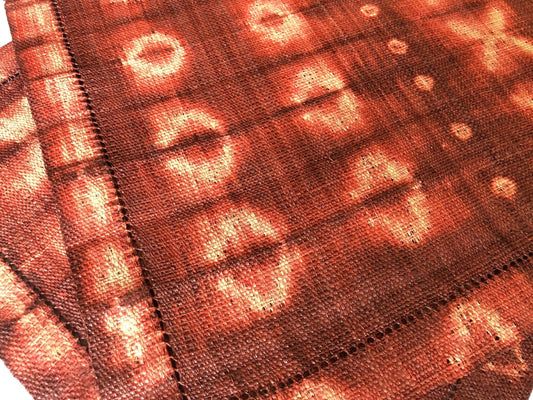 Raffia Shibori Placemat (Pair) - Cocoon & Moth Pattern - Egyptian Red