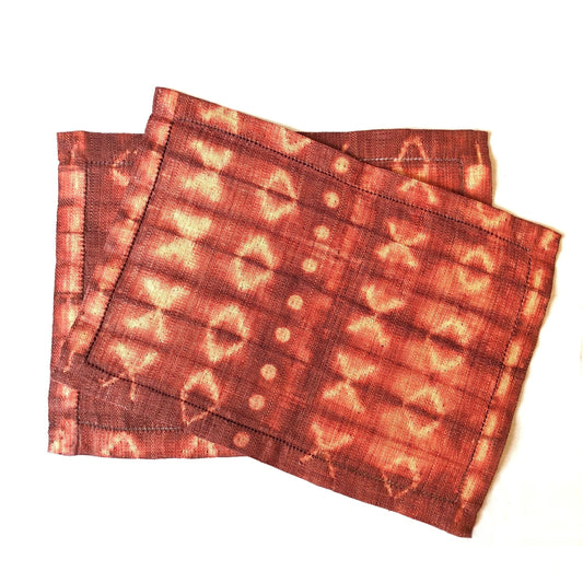Raffia Shibori Placemat (Pair) - Cocoon & Moth Pattern - Egyptian Red
