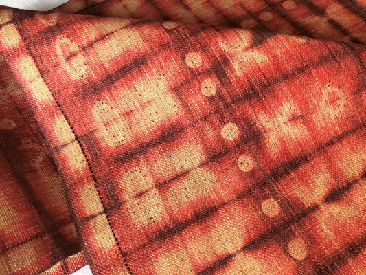 Raffia Shibori Table Runner - Cocoon & Moth Pattern - Egyptian Red