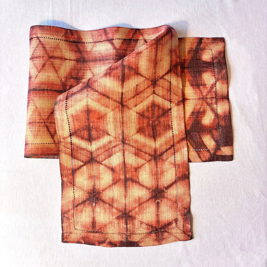 Raffia Shibori Table Runner - Turtle Pattern - Egyptian Red