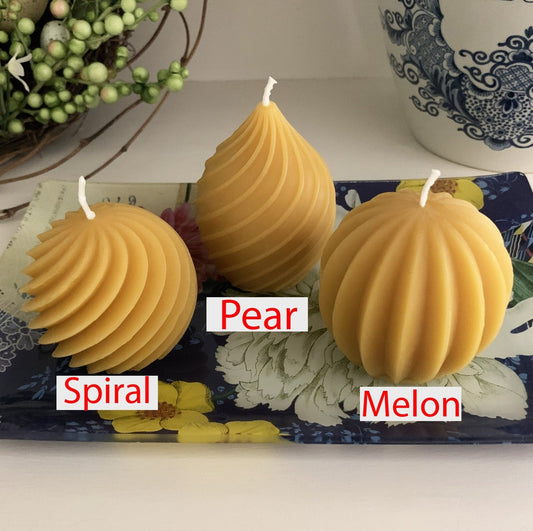 Elegant Beeswax Candle Set | Pear | Spiral | Melon