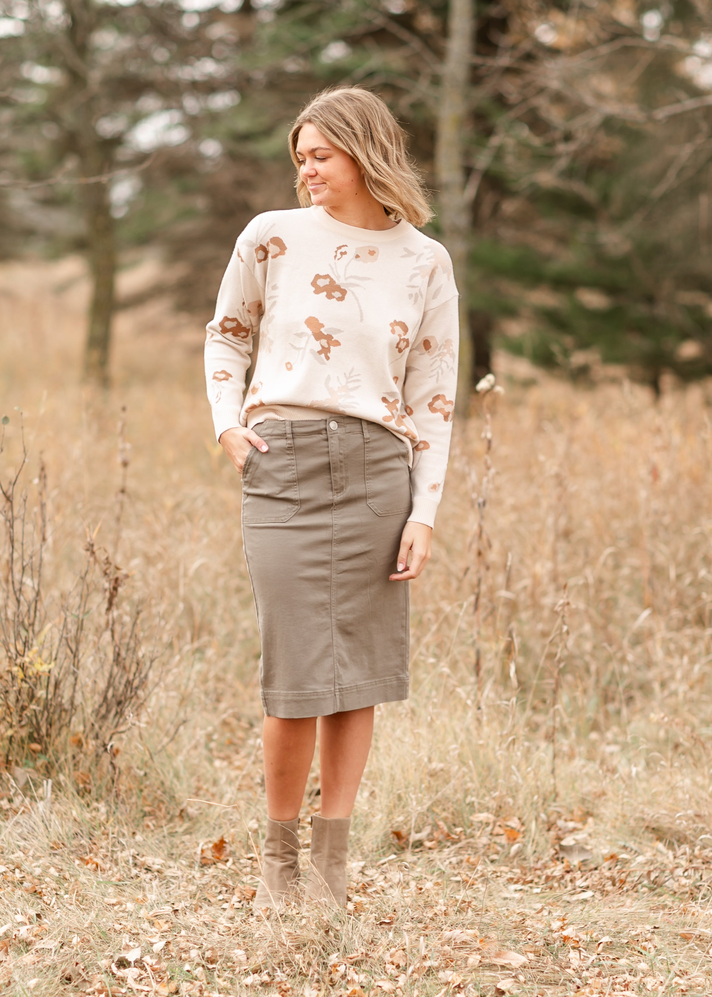 Erica Cotton Twill Midi Skirt - 98% Cotton