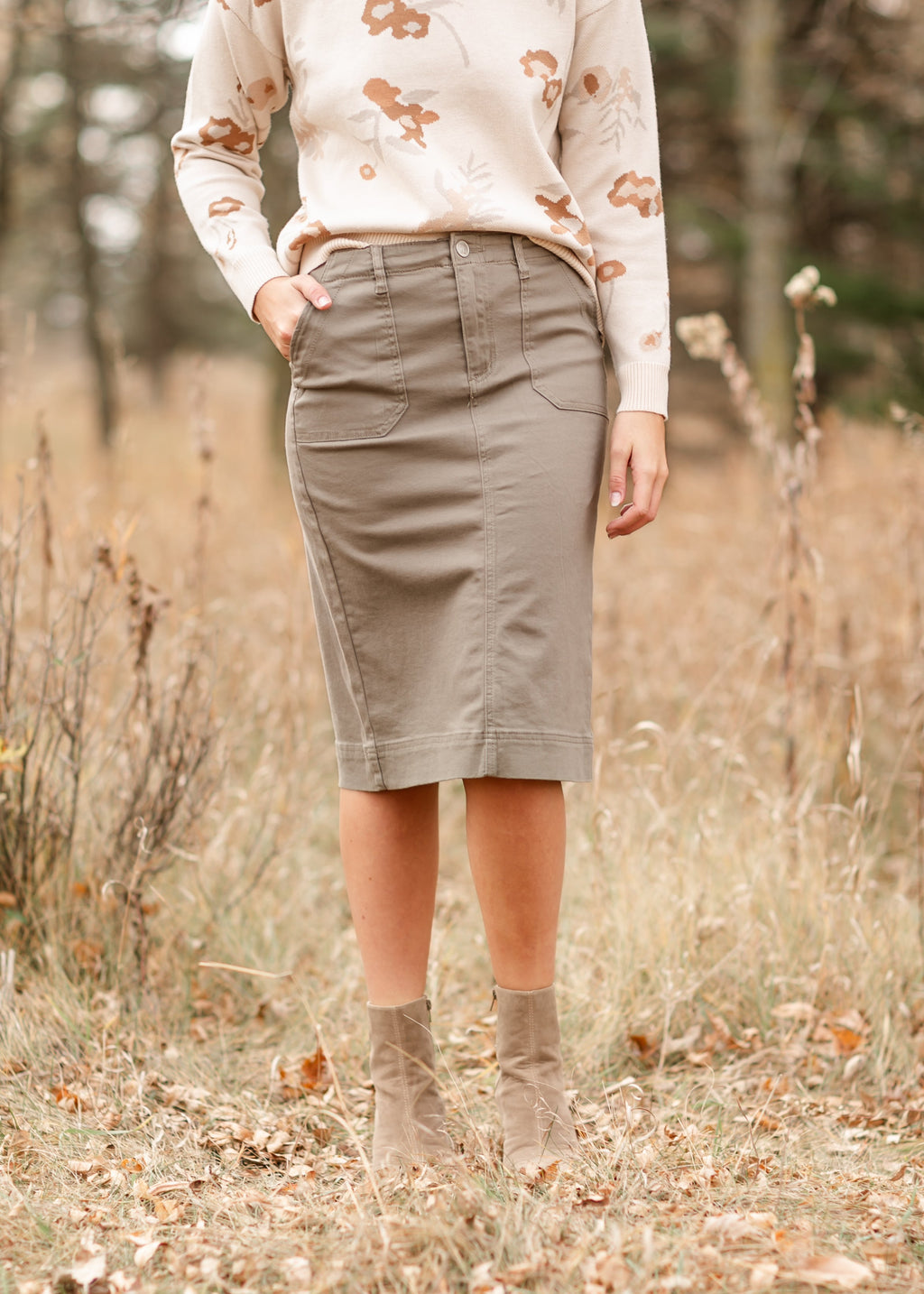 Erica Cotton Twill Midi Skirt - 98% Cotton