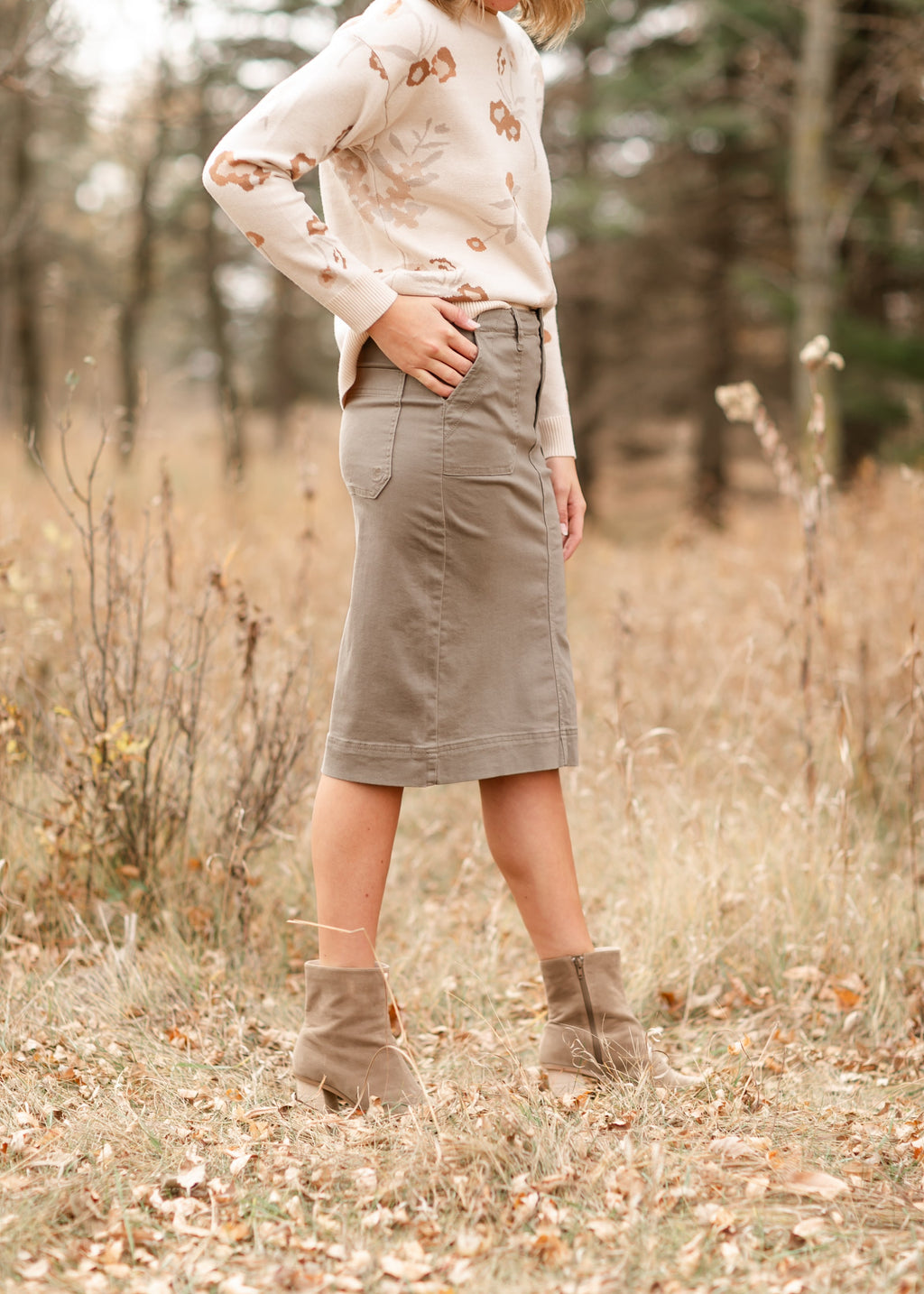 Erica Cotton Twill Midi Skirt - 98% Cotton