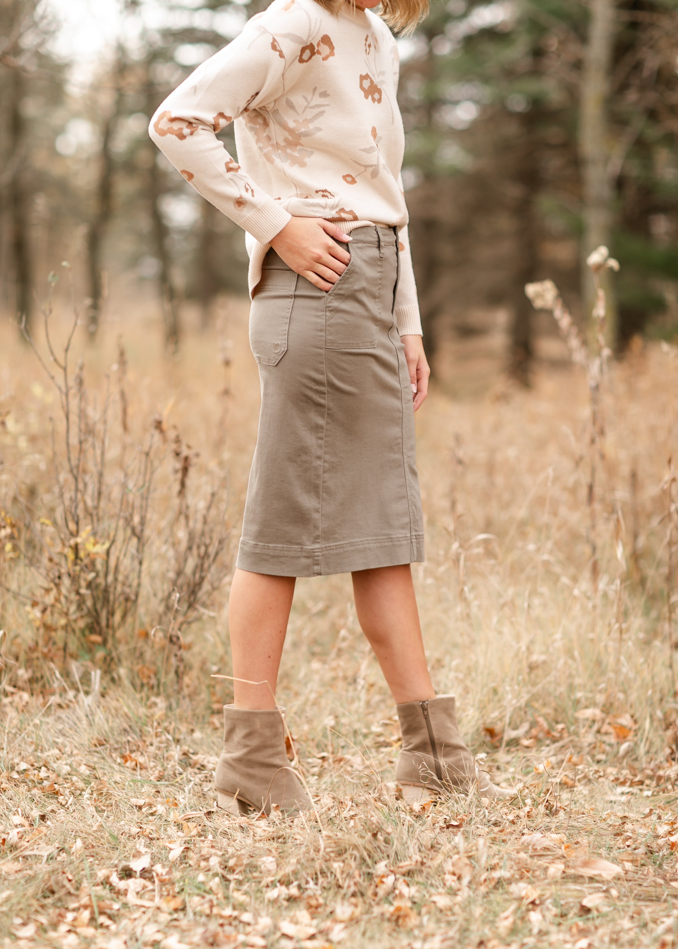 Erica Cotton Twill Midi Skirt - 98% Cotton