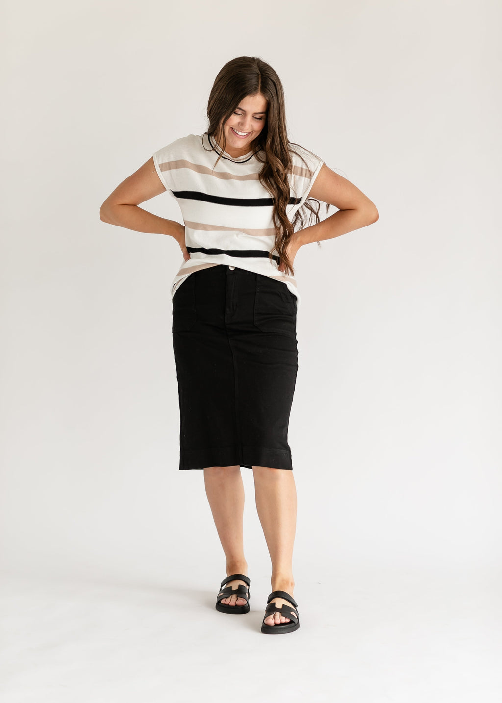 Erica Cotton Twill Midi Skirt - 98% Cotton