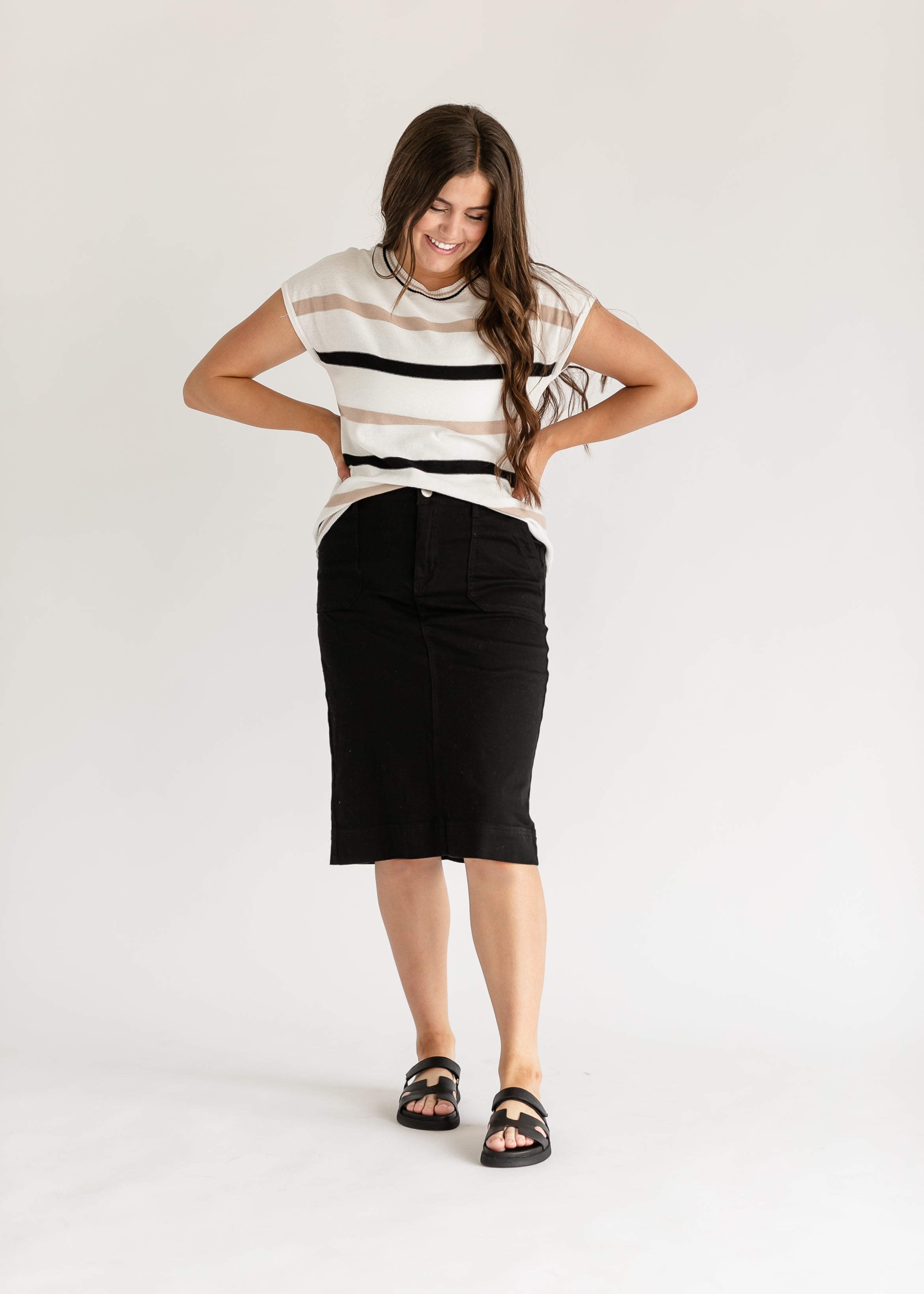 Erica Cotton Twill Midi Skirt - 98% Cotton