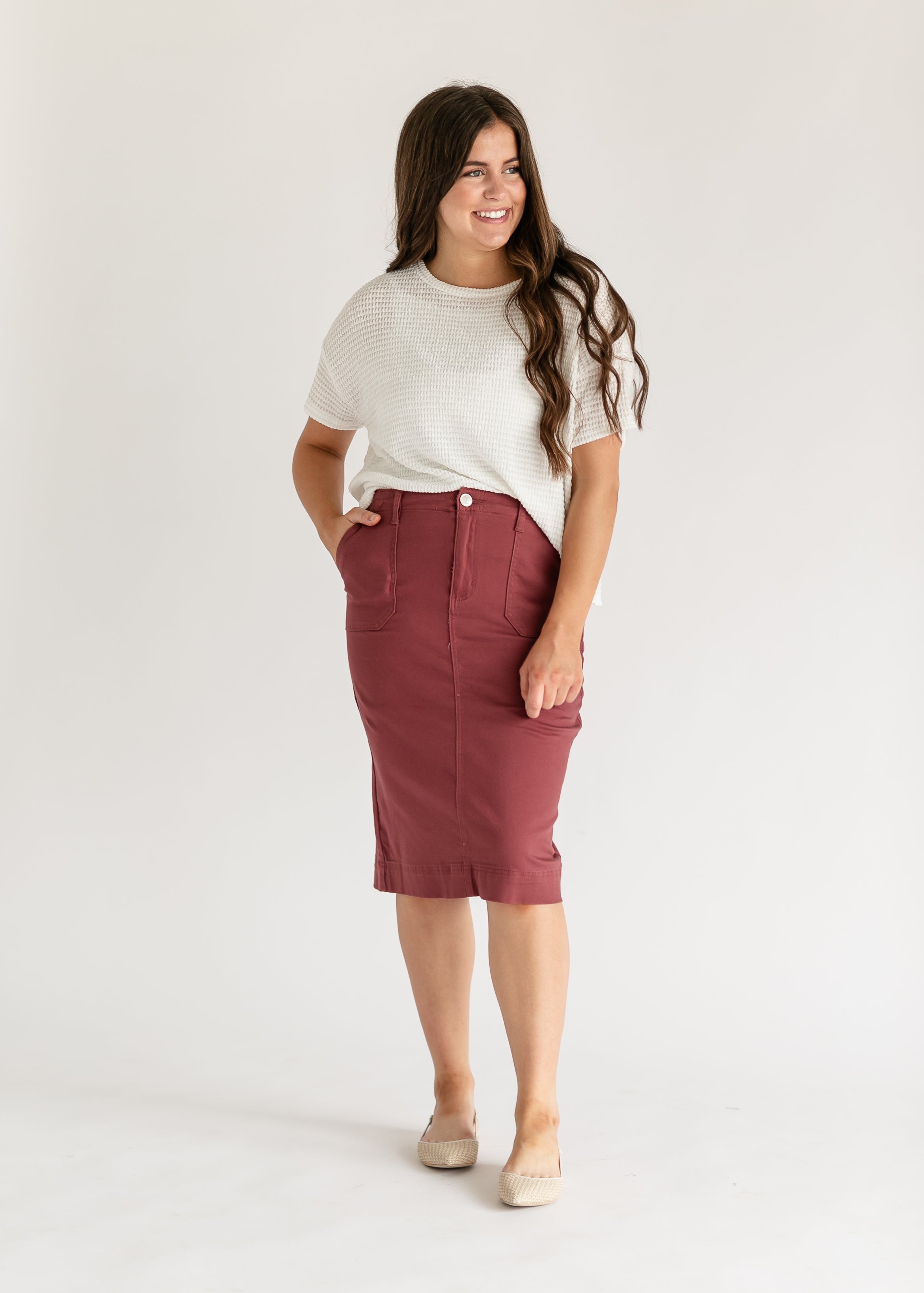 Erica Cotton Twill Midi Skirt - 98% Cotton