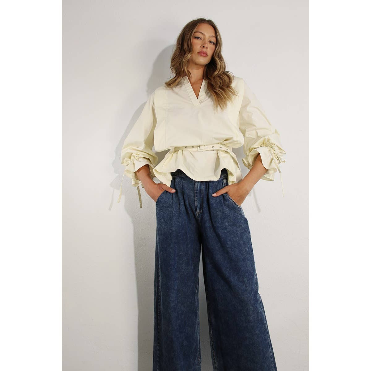 The Cassie Pleated In Back Cotton Blouse