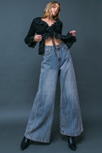 DARING TREND WASHED DENIM PANTS - 90% Cotton